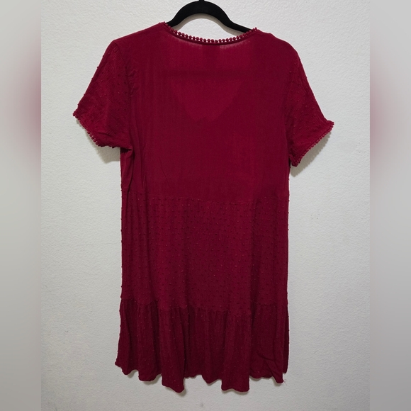 KNOX ROSE Burgundy Short Sleeve Dress with Swiss Dots Size Medium - Picture 7 of 12